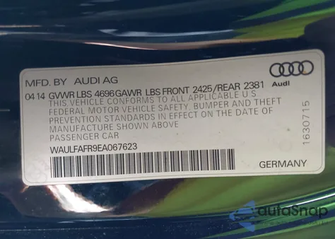 2014 Audi A5 2.0T Premium from USA, damaged, VIN WAULFAFR9EA067623